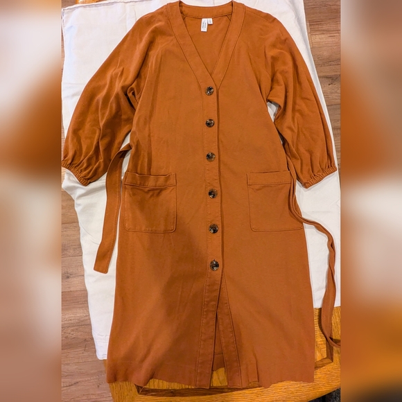 & Other Stories Belted Cotton Midi Dress Size 6 in Camel/Orange. - Picture 4 of 6